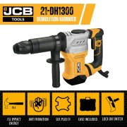 JCB Corded Anti-Vibration 1300W Demolition Hammer Drill with SDS, 15J of Impact Force